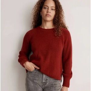 Madewell Recycled Cashmere Wool Ribbed Fisherman Sweater Garnet Red Sz S
